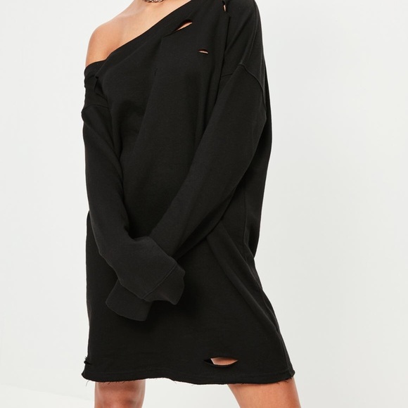Oversized Distressed Sweater Dress 